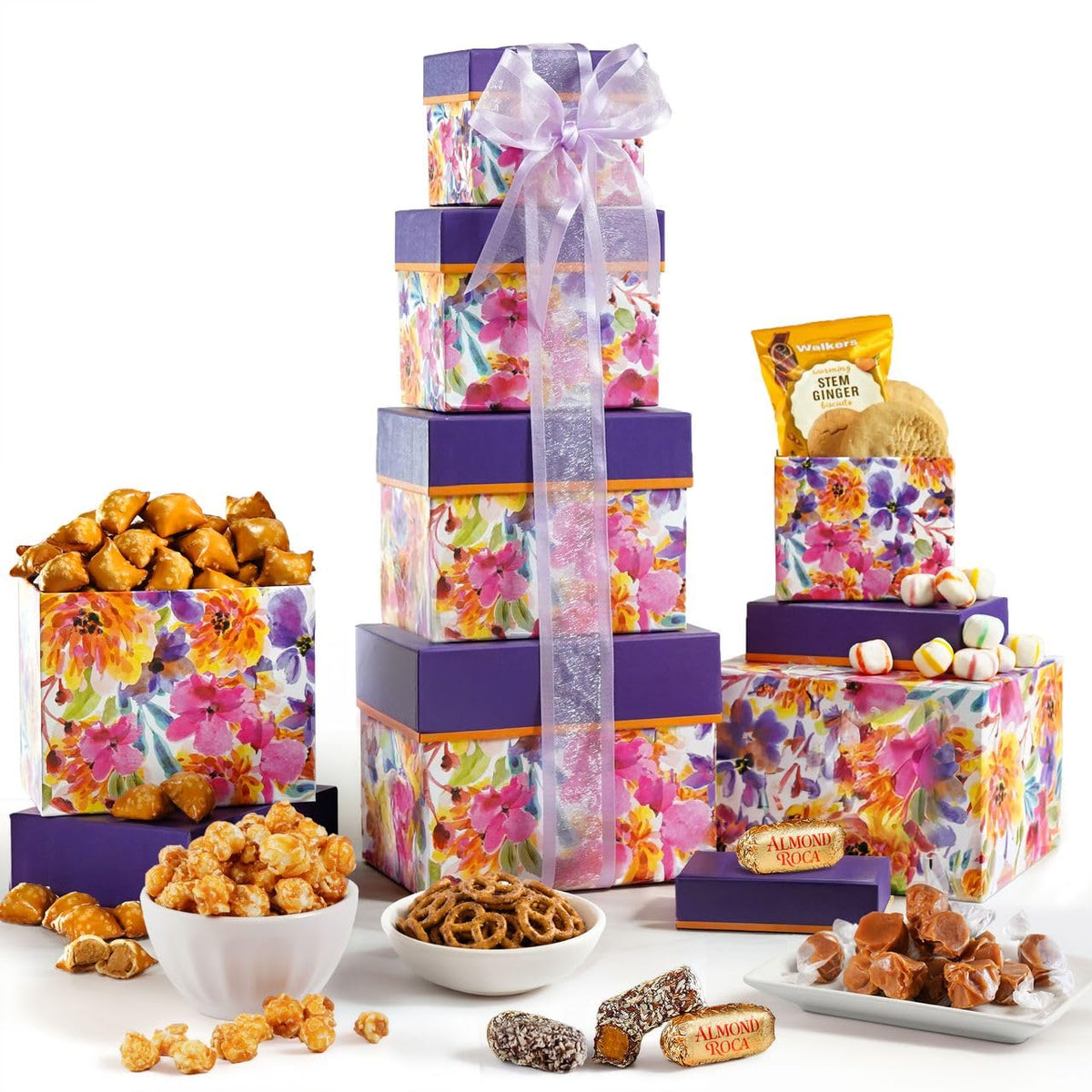 Broadway Basketeers Gift tower and Gourmet Snack Care Package for Memorial Day, Mom, Her, Birthday, Thank You, Get Well Soon, Kosher