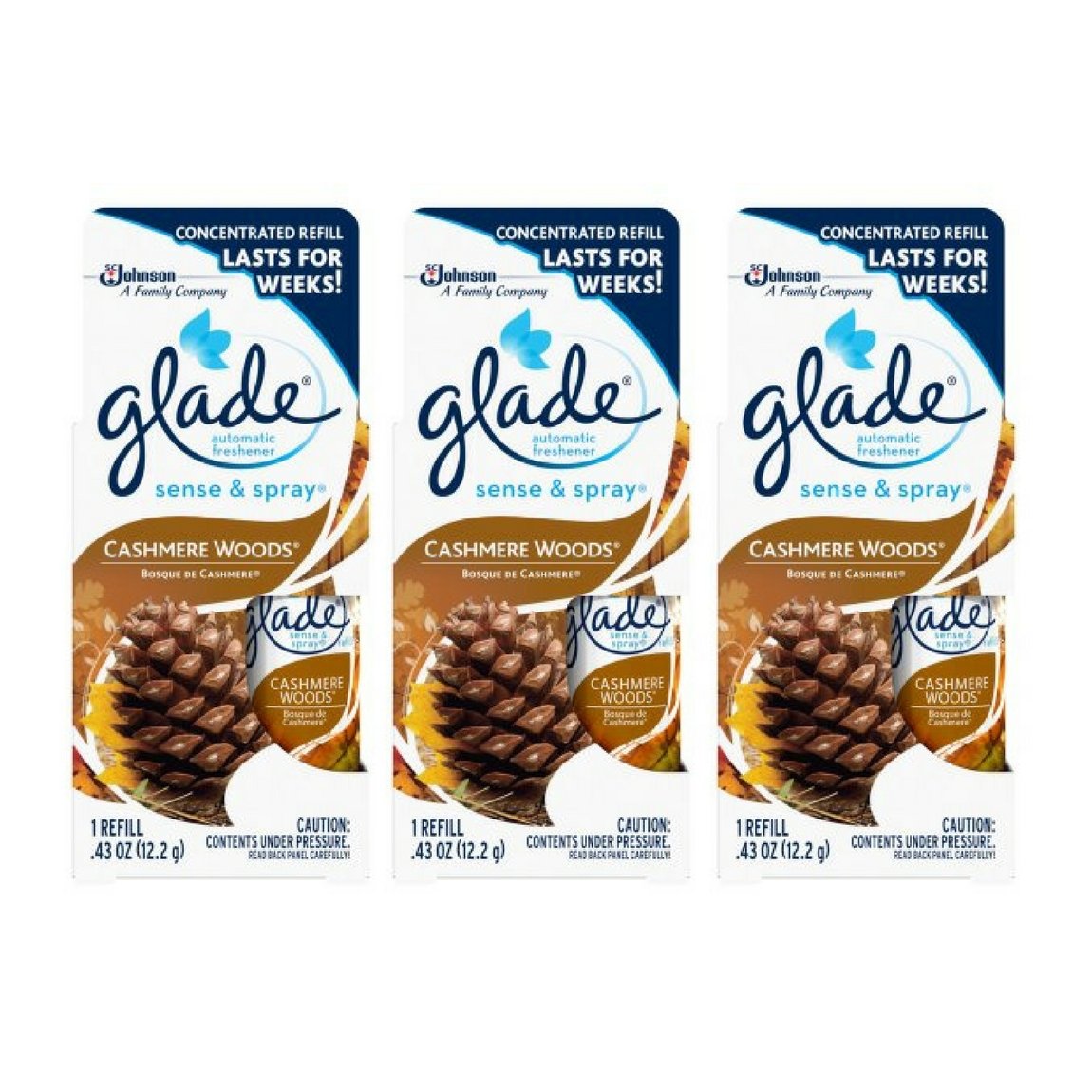 Glade Sense & Spray automatic air freshener refill, Cashmere Woods - 3 Packs