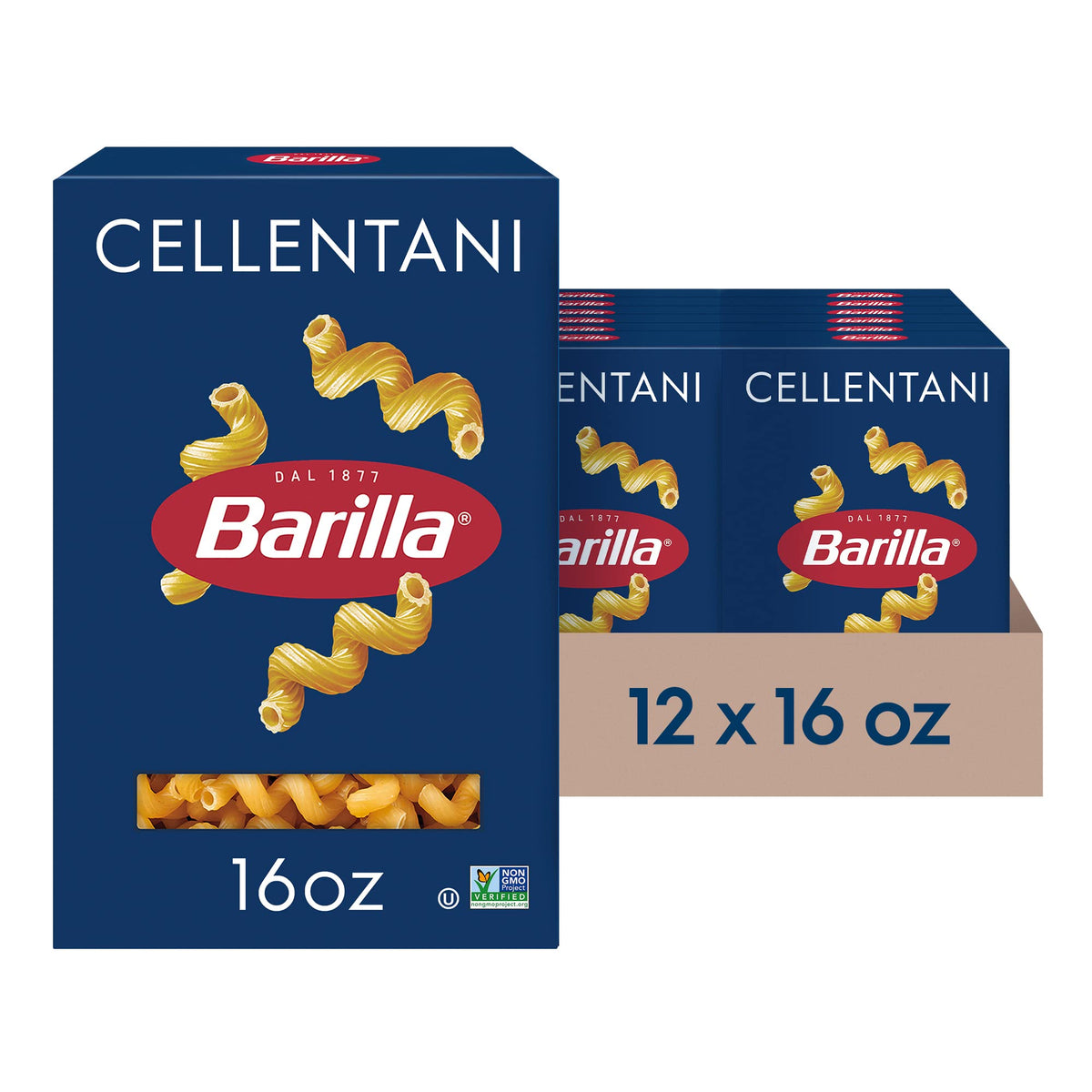 Barilla Cellentani Pasta, 16 oz. Box (Pack of 12) - Non-GMO, Made with Durum Wheat Semolina - Kosher Certified