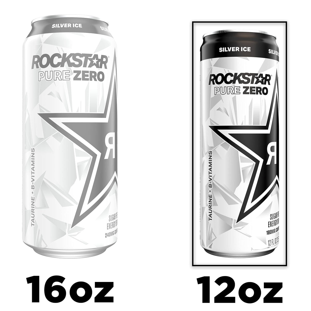Rockstar Pure Zero Energy Drink, Silver Ice, Zero Sugar, 12 Fl Oz Cans (Pack of 8)