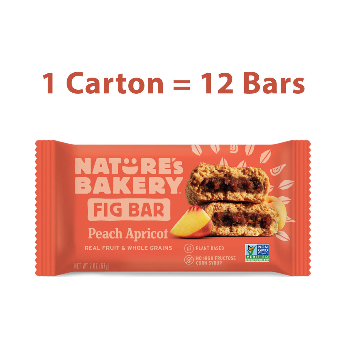 Nature's Bakery Whole Wheat Fig Bars, Peach Apricot, 1- 12 Count Box of 2 oz Twin Packs (12 Packs), Vegan Snacks, Non-GMO