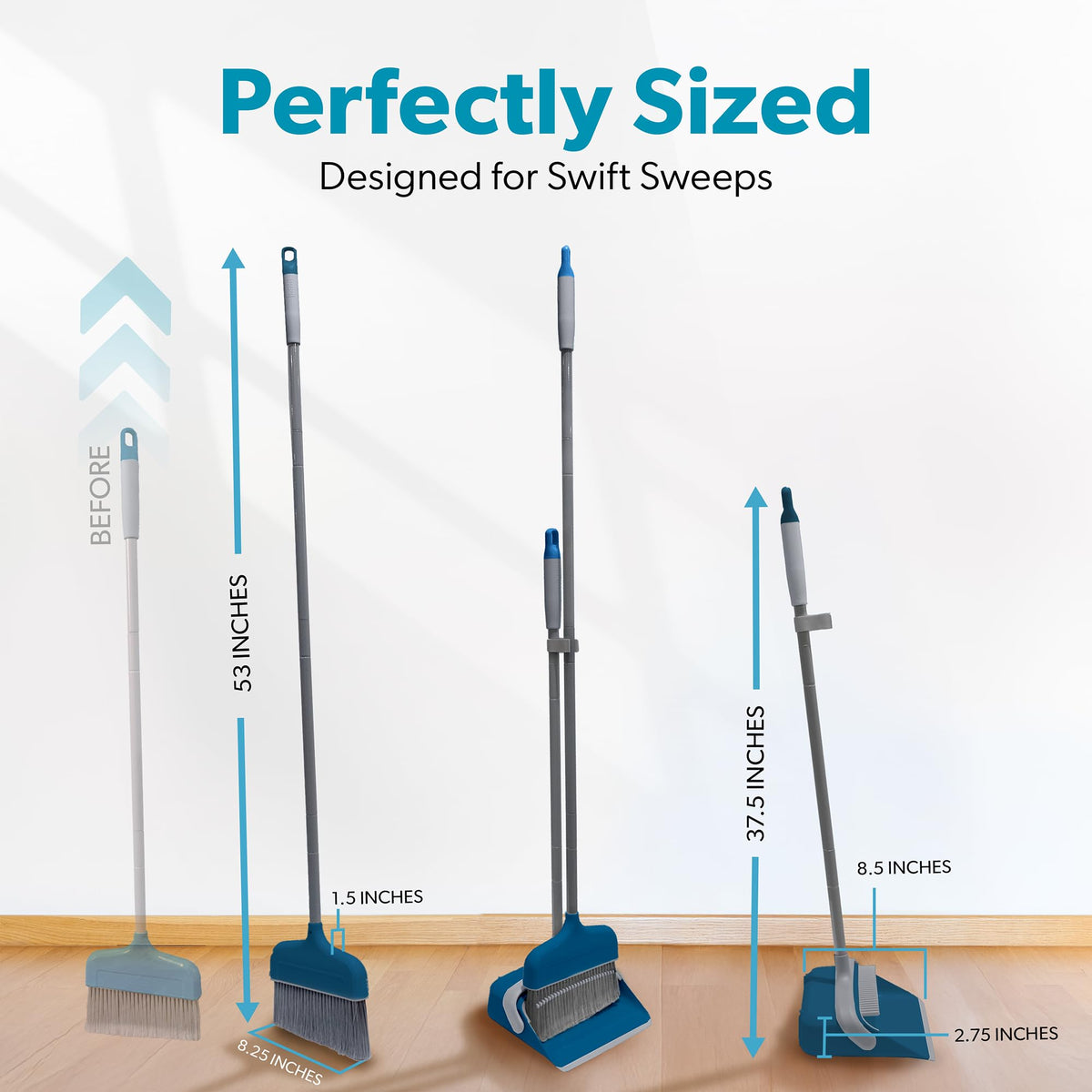 BLACK+DECKER Butler Broom & Dustpan Set - Stand-Up Design - Lightweight, Space-Saving Combo for Kitchen, Living Room, Bathroom, Lobby Floors - Home