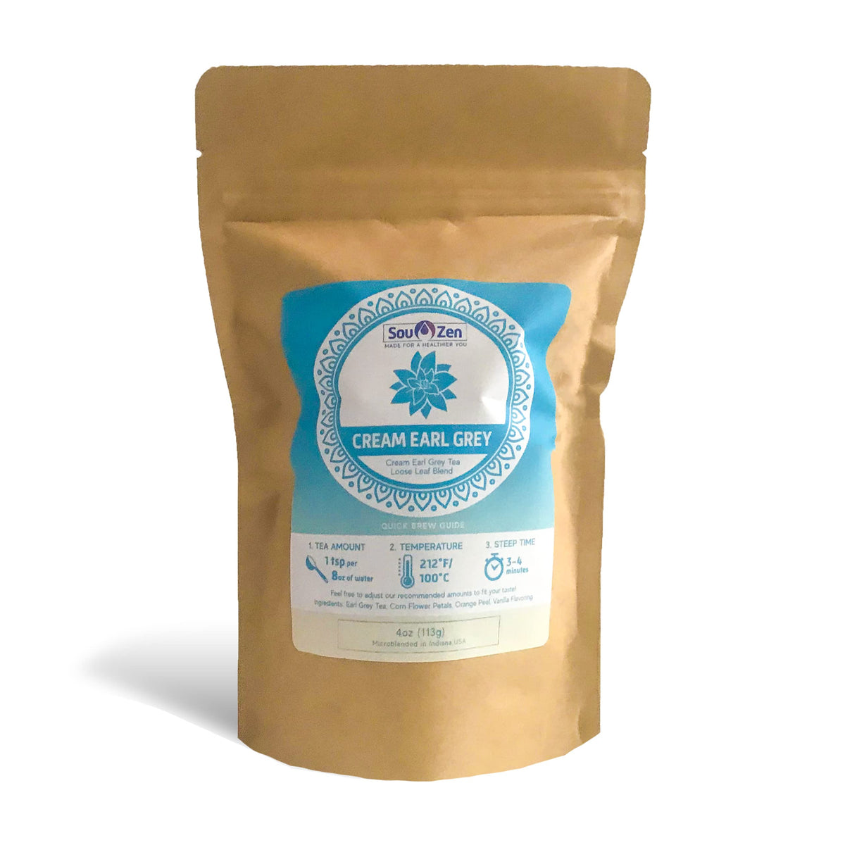 Sou Zen Cream Earl Grey 4oz (113g) Loose Leaf Tea | Premium Quality Tea Leaves and Ingredients | Creamy Vanilla Taste and Naturally Organic