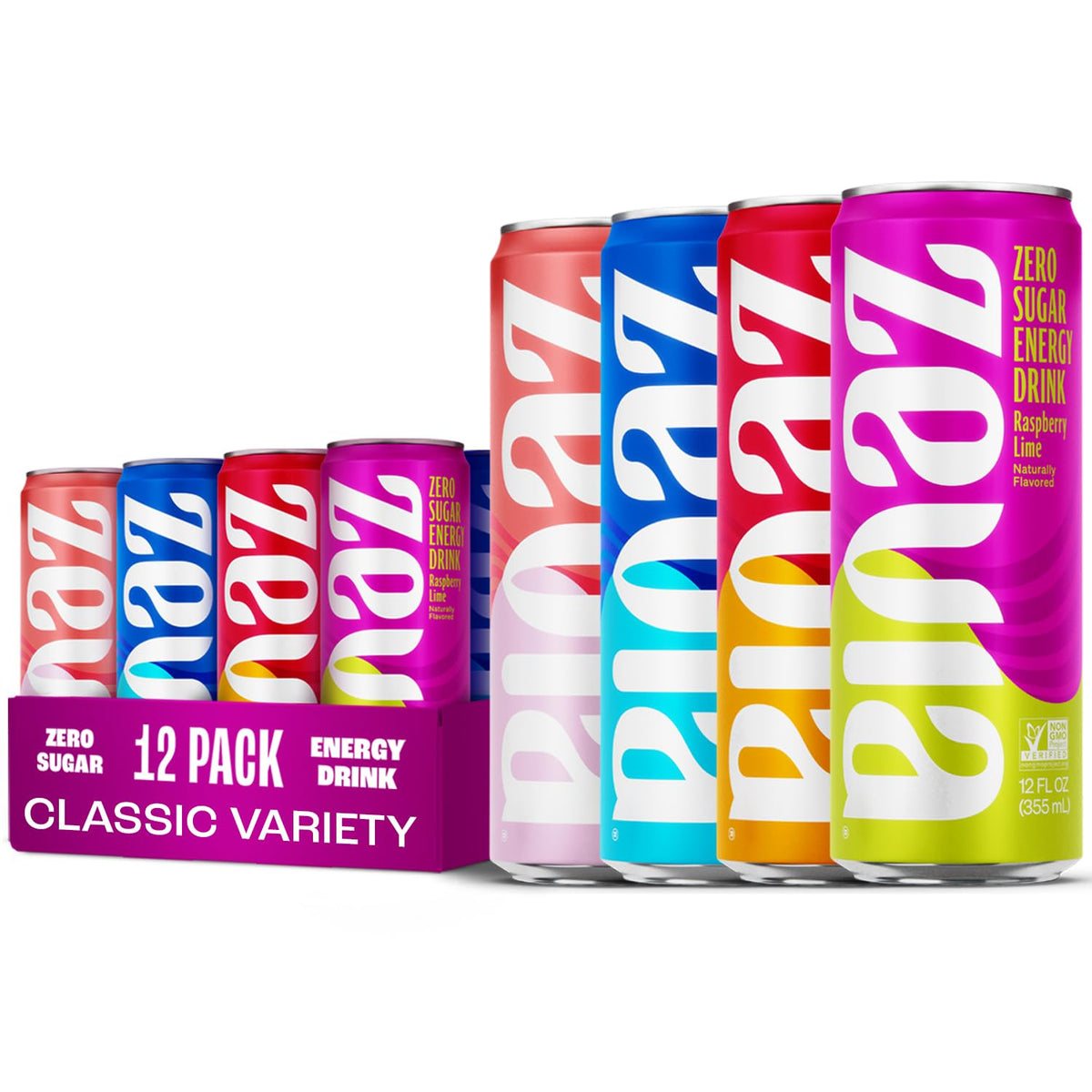 Zevia Zero Sugar Energy Drink, Classic Variety Pack, 12 oz Cans (12-Pack) - Naturally Sweetened, Non-GMO Project Verified, Gluten-Free, Vegan