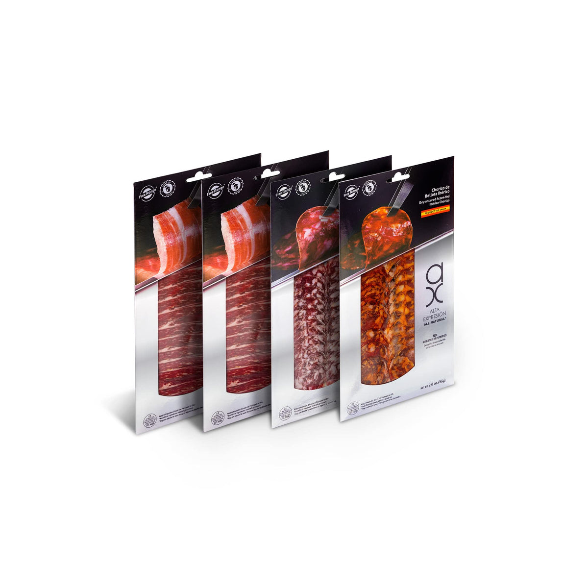 Pack Sampler Alta Expresión: All Natural Sliced Dry-uncured Acorn-fed Ibérico Ham (2x2oz), Chorizo (2oz) and Salami (2oz) AX by Covap