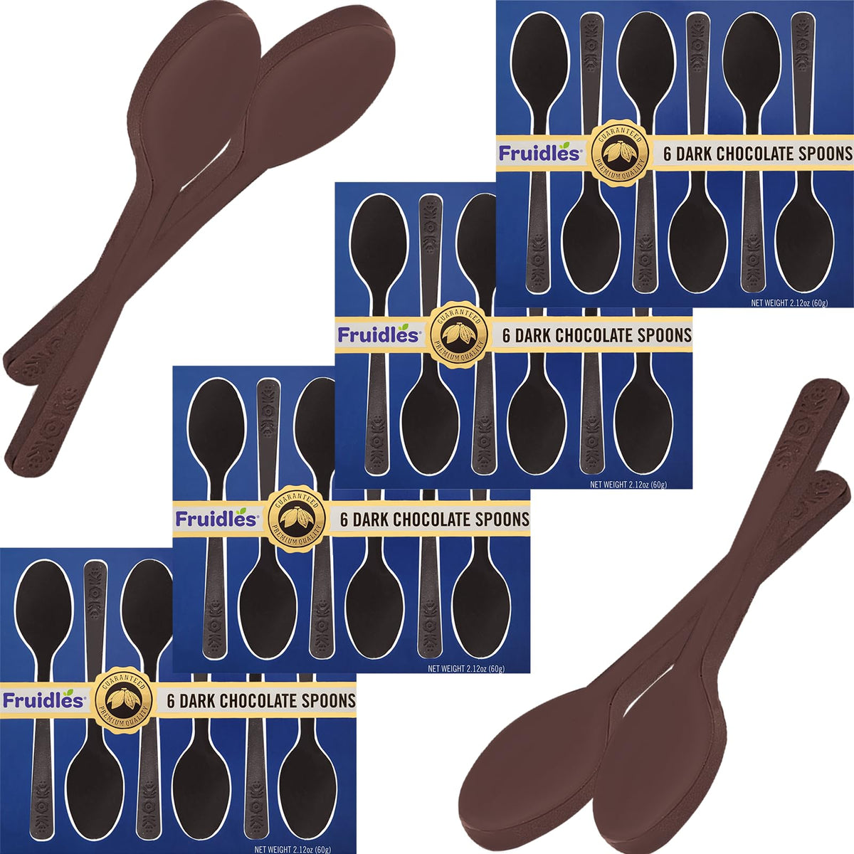 Fruidles Dark Chocolate Spoons, Candy Hot Chocolate Stirrers, Gourmet Cocoa Stirrer, Non-GMO, 6 Spoons per Box (12-Pack)