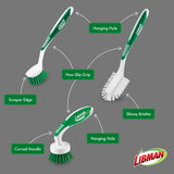 Libman Green & White Cleaning Brush Kit, 3-Piece Set, All-Purpose Brushes for Kitchen, Basins, Sinks, Dishwashers
