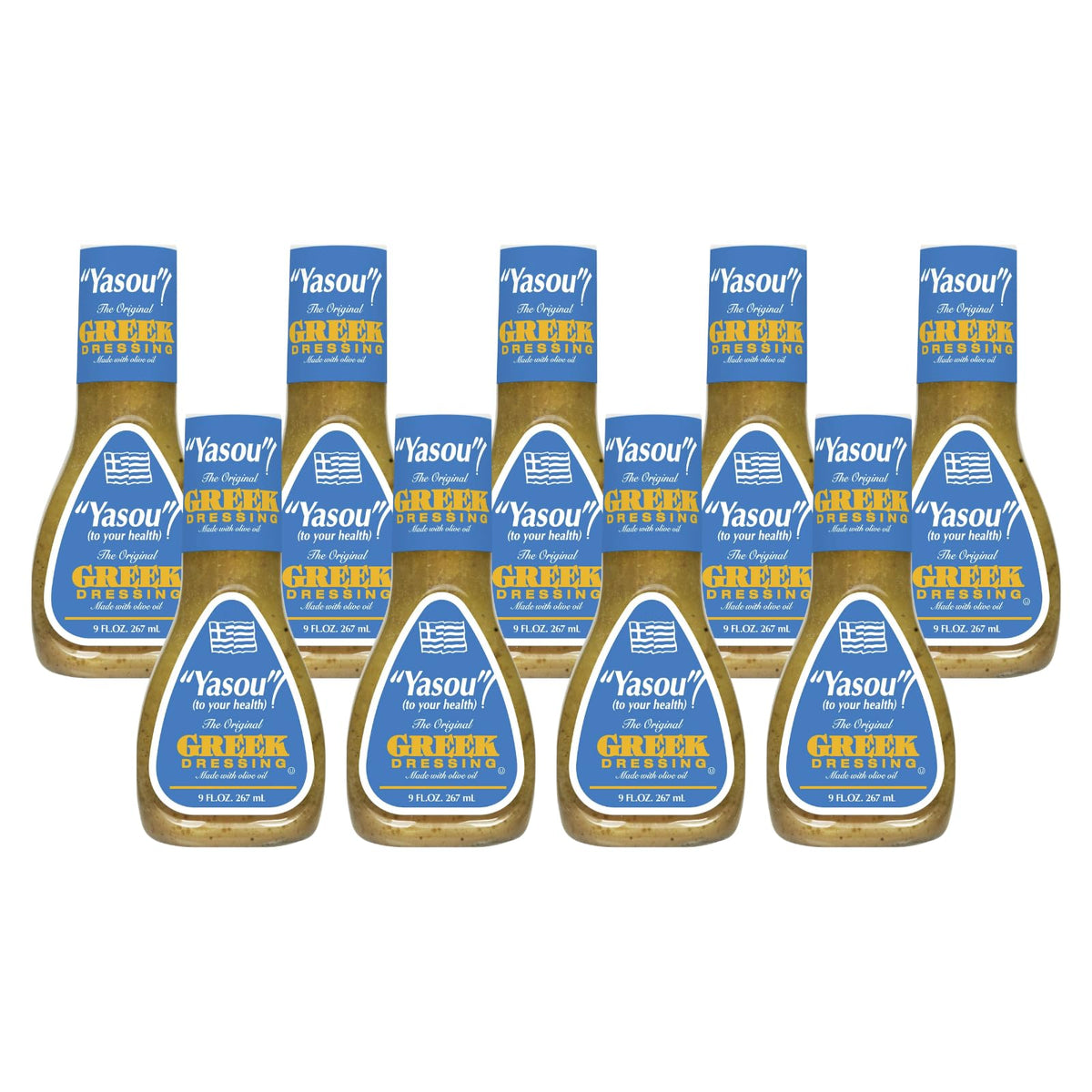 Yasou Greek Salad Dressing, Classic Mediterranean Flavor (Pack of 9)