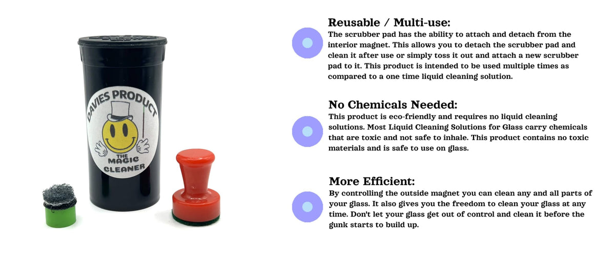Davies Product: THE MAGIC CLEANER - The Magnetic Glass Cleaner for All Glass Devices, Water Pipes, Glass Pipes, and Unique Glasses - Reusable Scrubber