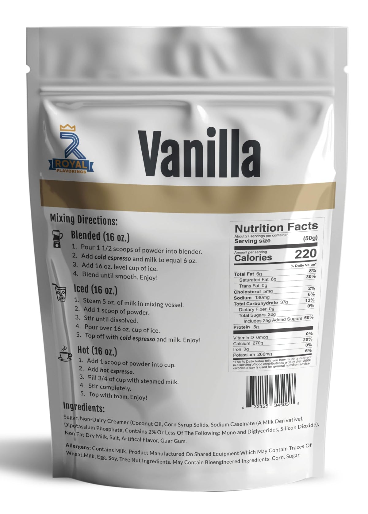 Royal Flavorings Vanilla Premium Flavored Frappe Drink Mix for Blended, Iced or Hot Drinks, Stand up Resealable Bag 3 Lb.