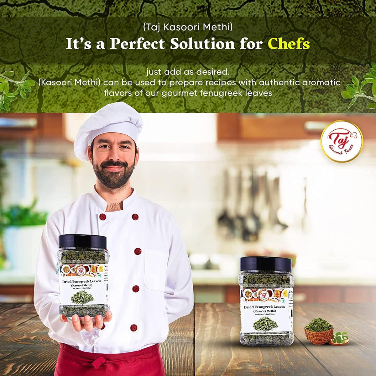 TAJ Kasoori Methi | 1oz (28g) | Dried Fenugreek Leaves | Indian Origin | GMO-Free All-Natural