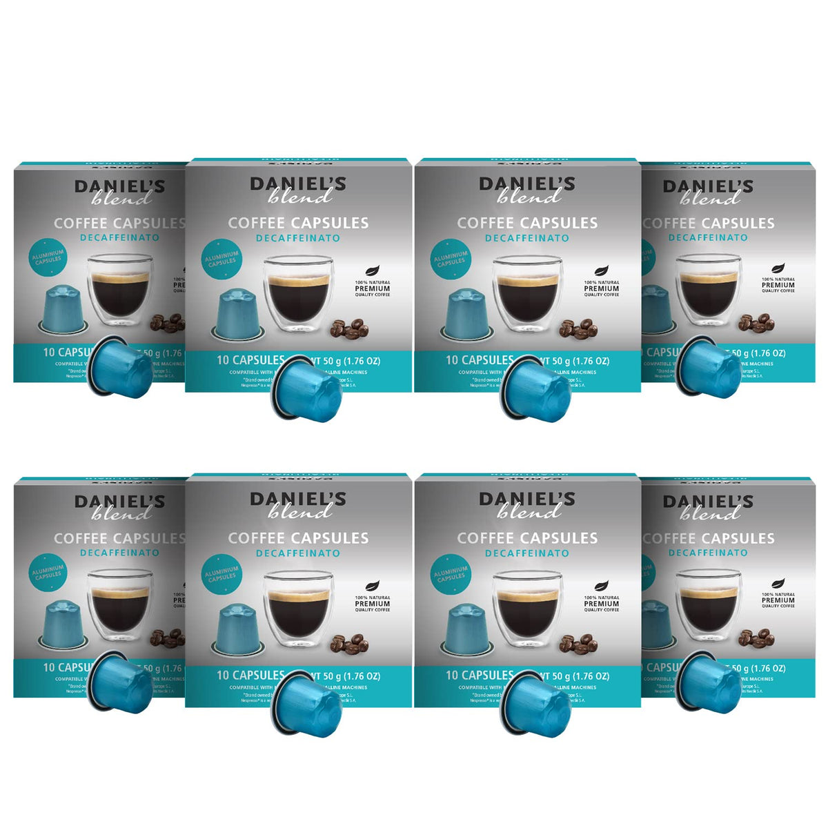 Daniels Blend Espresso Aluminum Capsules Compatible with Nespresso 80 Coffee Pods Single Server Kosher Certified Decaffeinato