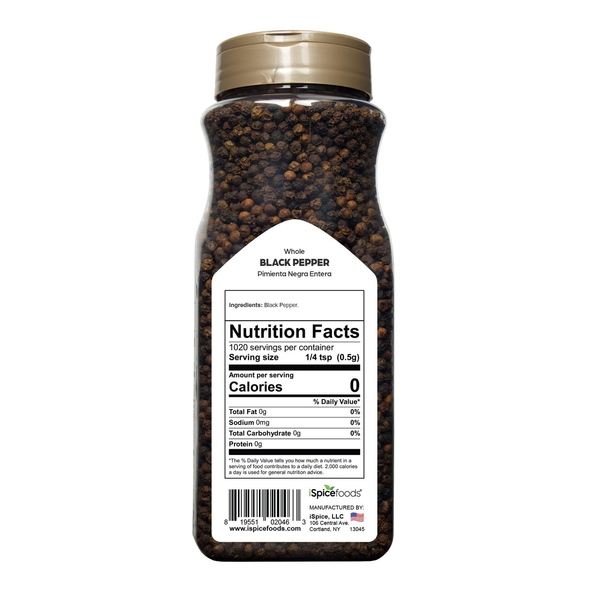 iSpice | Black Pepper Whole | 18 oz | Bulk Size | Gourmet Spice | Kosher