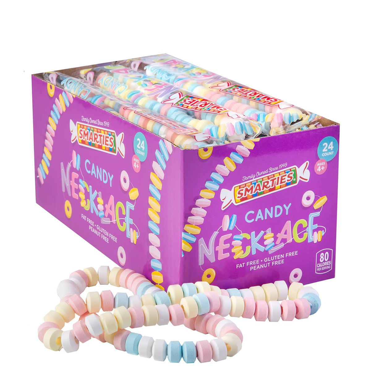 Smarties Candy Necklace - Bulk Candy Individually Wrapped - Gluten Free & Vegan, Fruit Flavored, Hard Candy on Stretch String - Perfect Party Favors
