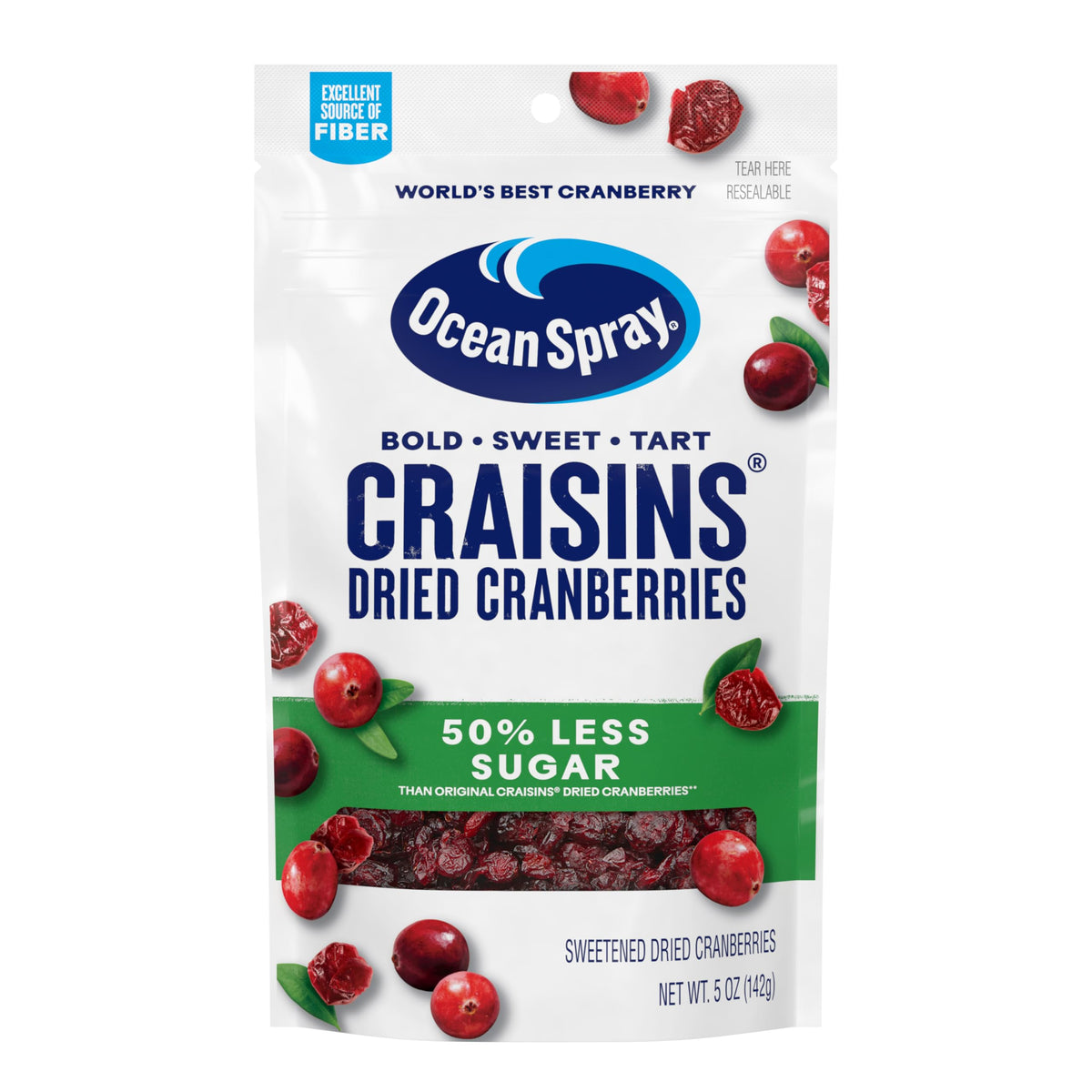 Ocean Spray® Craisins®, 50% Less Sugar Dried Cranberries, Dried Fruit, 5 Oz Pouch