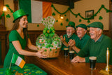 St. Patrick’s Day Gift Basket with Chocolate, Candy & Snacks - 16 Inch Tray Shamrock Wrapped Gift Basket - Irish Holiday Treats for Family, Friends
