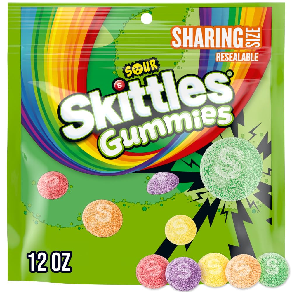 SKITTLES Sour Gummies Chewy Candy Assortment, 12oz, Sharing Size, Resealable Bag