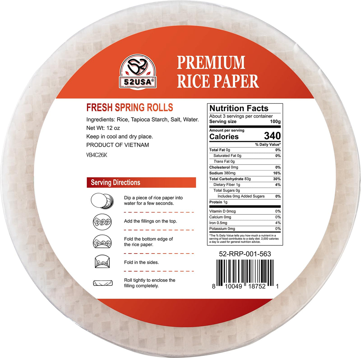 52USA Rice Paper Wrappers, 1 Pack, Spring Roll & Dumplings-34 Sheets