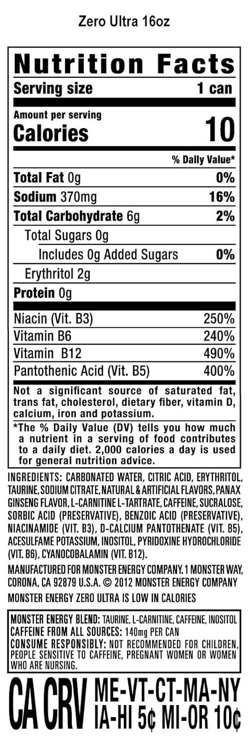Monstar Energy, Zero Ultra, 16 fl oz, 4 Pack