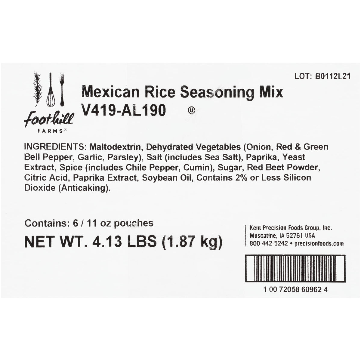 Foothill Farms Mexican Rice Seasoning Mix, 11 Oz Bag (Pack Of 6)
