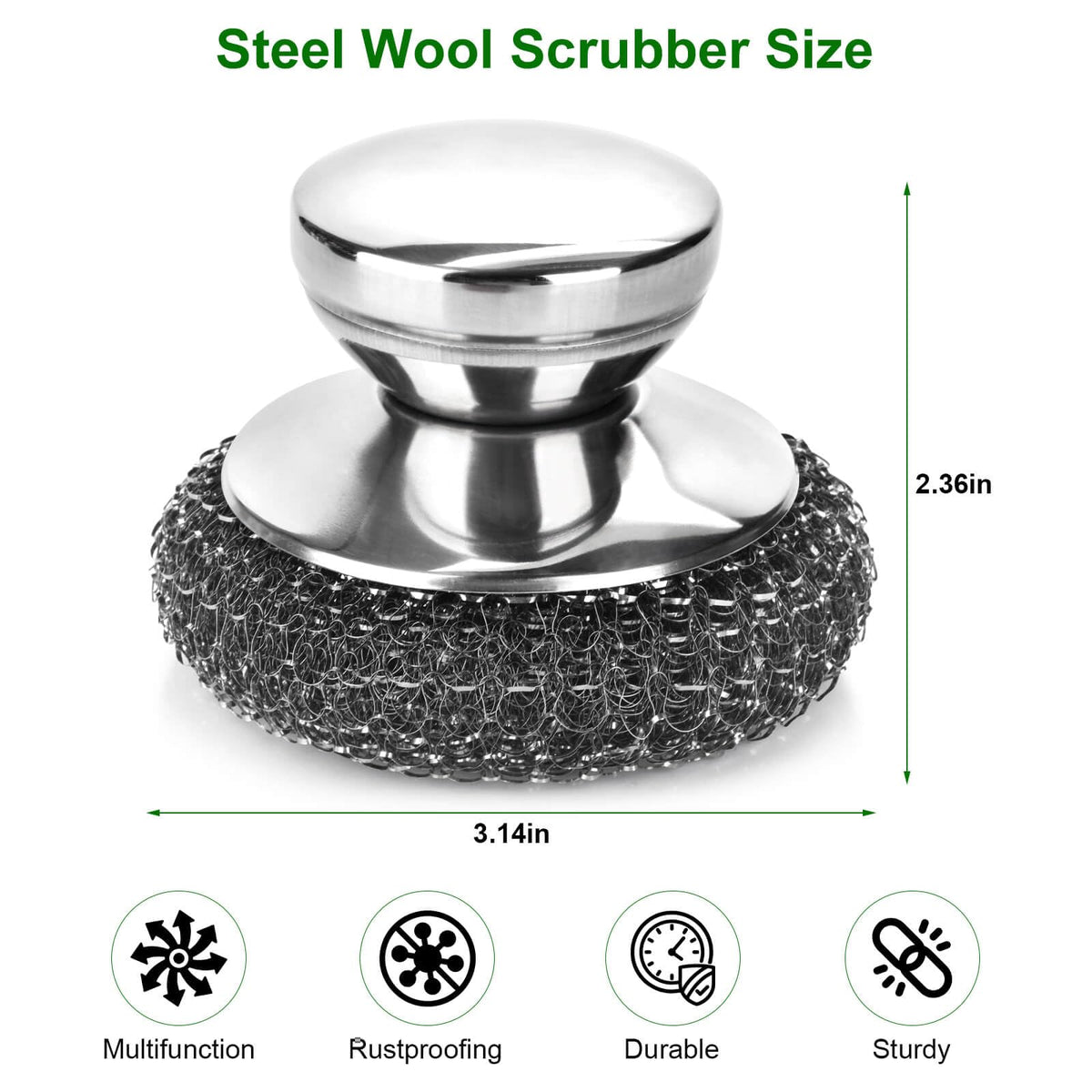 4PCS Steel Wool Scrubber Pads, Stainless Steel Scrubber Set with 3Pcs Steel Wool Pads, Steel Scrubber for Dishes, Ideal for Cleaning Cast Iron, Pots