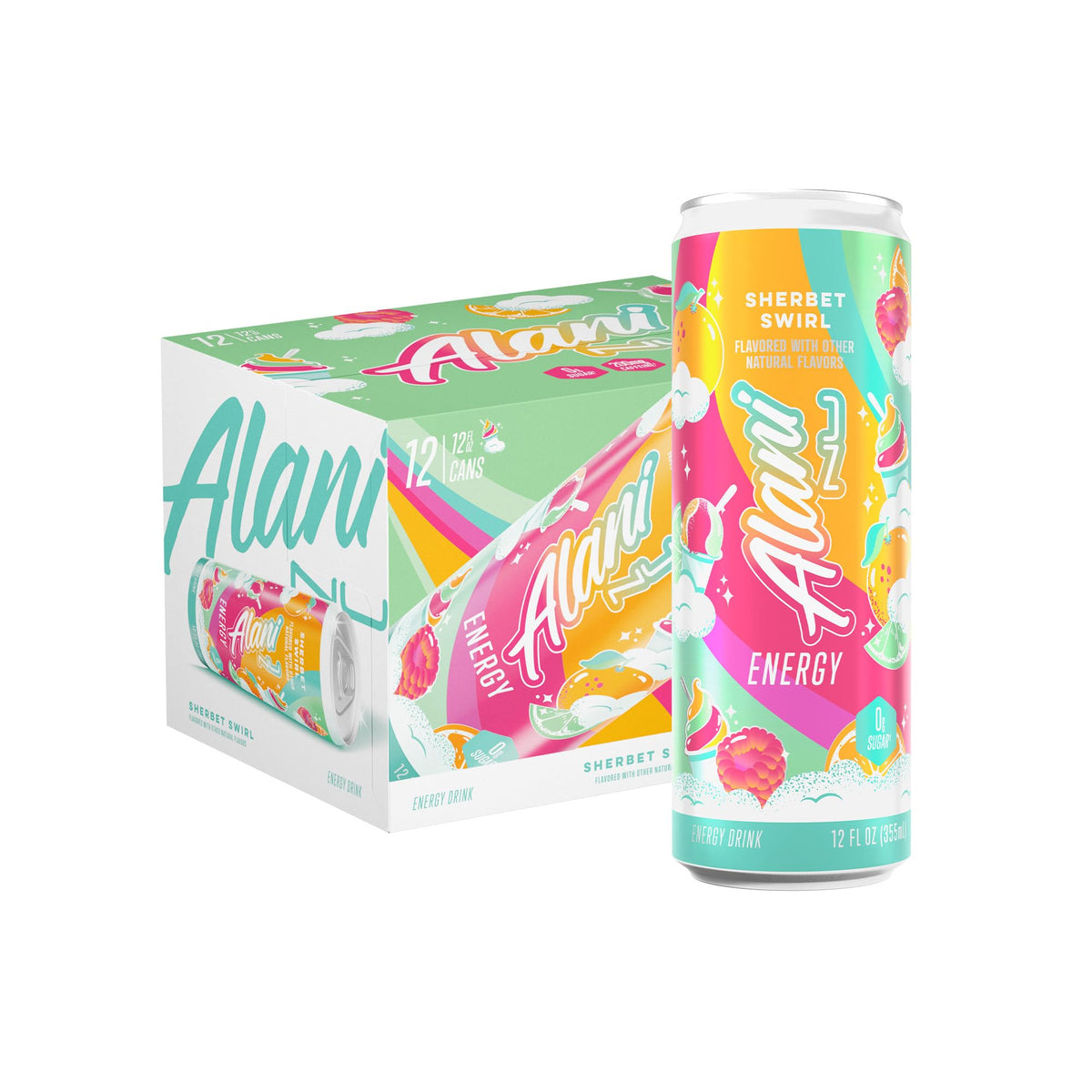 Alani Nu SHERBET SWIRL Sugar Free, Low Calorie Energy Drinks, 200mg Caffeine, Biotin B Vitamins, Zero Sugar, 10 Calories, 12 Fl Oz Cans, 12 Pack