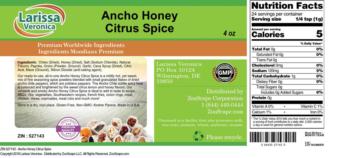 Ancho Honey Citrus Spice (4 oz, ZIN: 527143) - 2 Pack