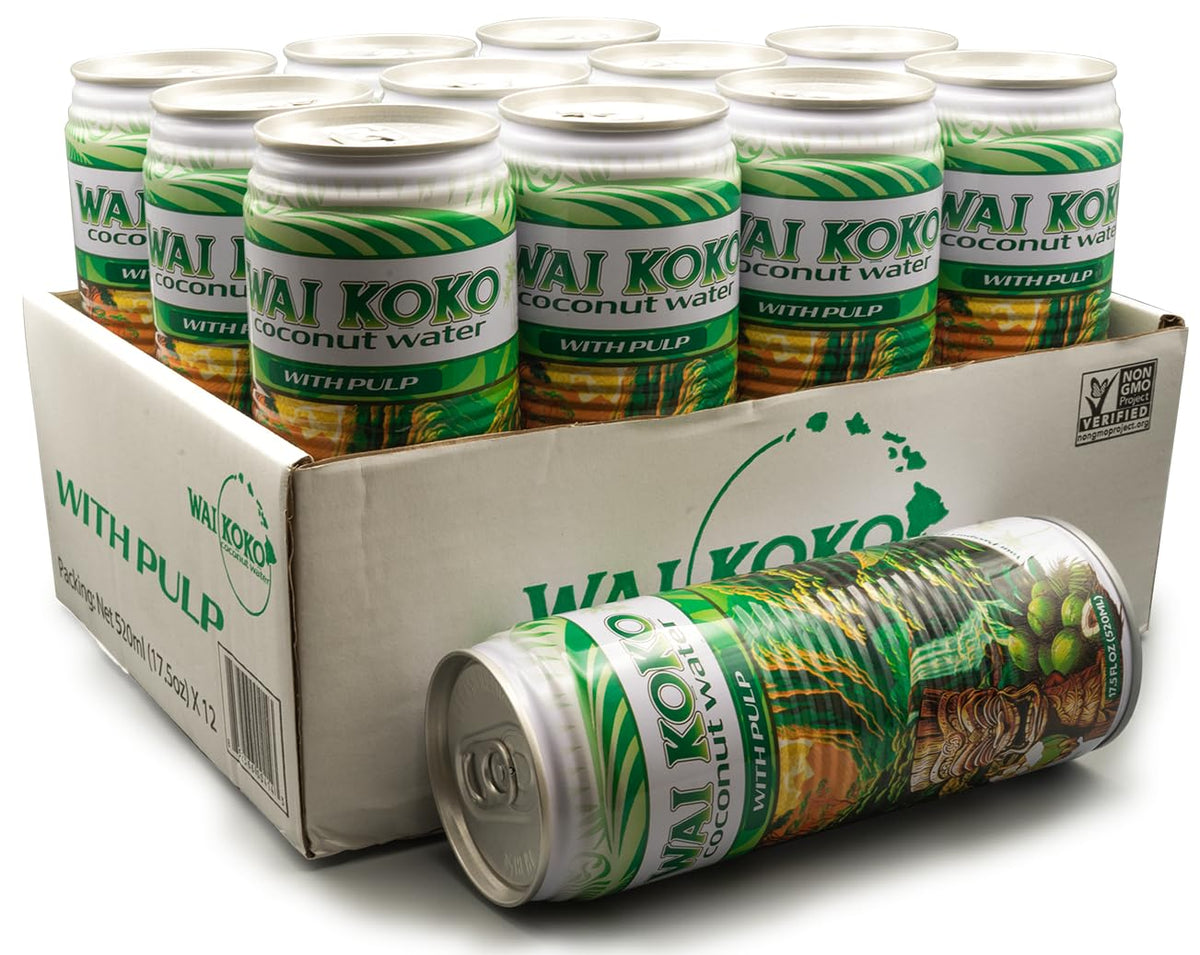 Wai Koko Coconut Water with Pulp, 17.5oz (12 pack)