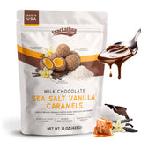 Snackathon Milk Chocolate Sea Salt Vanilla Caramels, 15 oz, Vanilla Infused Chocolate Covered Caramels Made in Small Batch, Sweet & Salty Snacks in