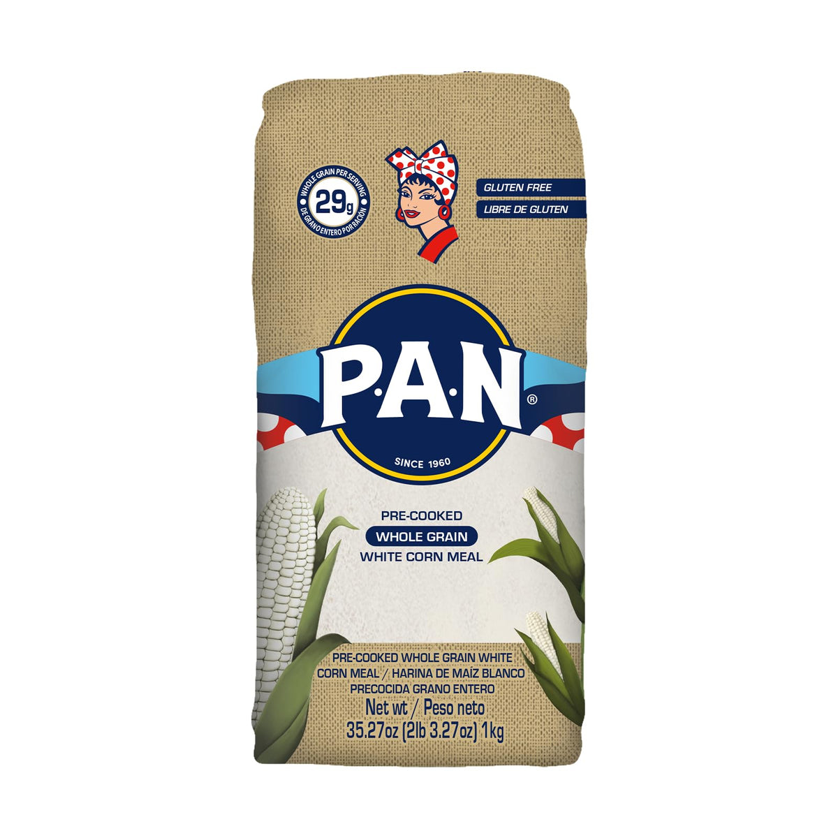 P.A.N. Whole Grain White Corn Meal - Pre-cooked Gluten Free and Kosher Flour (2lb 3.27oz) (Pack of 1)