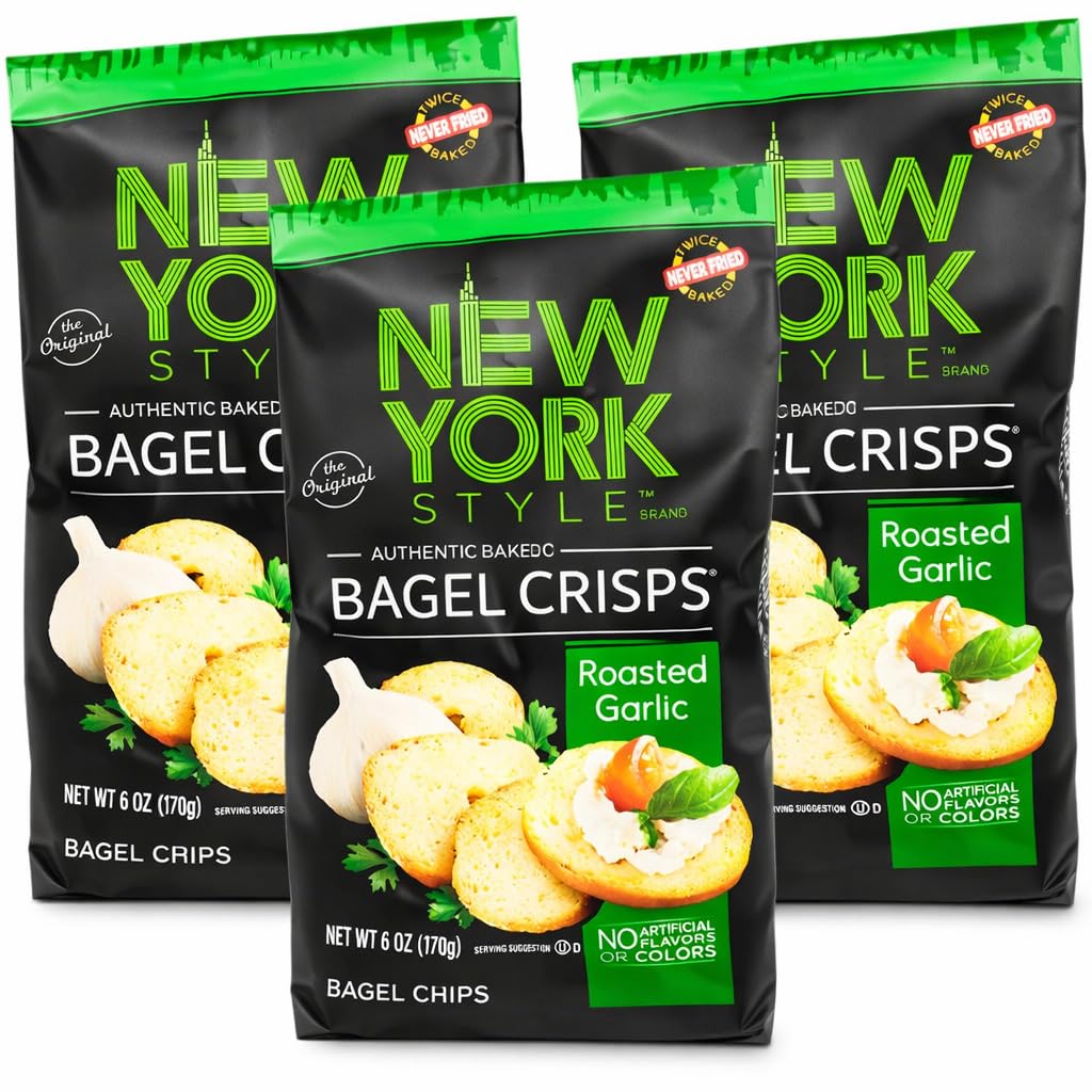 New York Style Garlic Bagel Crisps, 6 oz (Pack of 3)