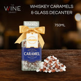Scotch Caramels & Glass Decanter - Him & Her, Non-Alcoholic Premium Salted Caramel, Chocolate Candy Delights Gourmet Collection, Birth Day Gift Basket