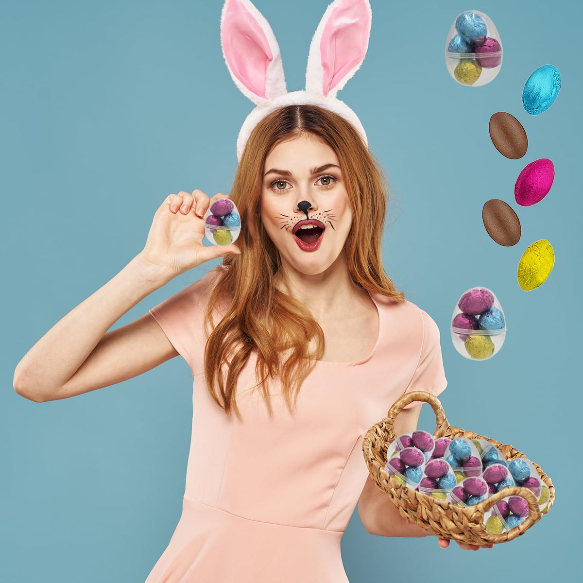 Fruidles Easter Eggs Filled with Chocolate Eggs, Multicolored Foil Wrapped Milk Chocolate, Kosher Certified Dairy (Pack of 72)