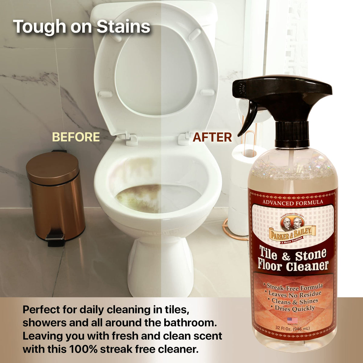 Parker & Bailey Tile & Stone Cleaner - Granite Countertop Kitchen Island Cleaning Spray Marble Tile Slate Quartz Daily Granite Bathroom Counter - 32