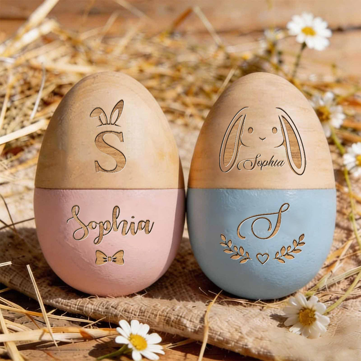 Custom Easter Egg, Personalized Easter Hollow Fillable Wooden Eggs, First Easter Gift for Boys Girls, Easter Home Decor