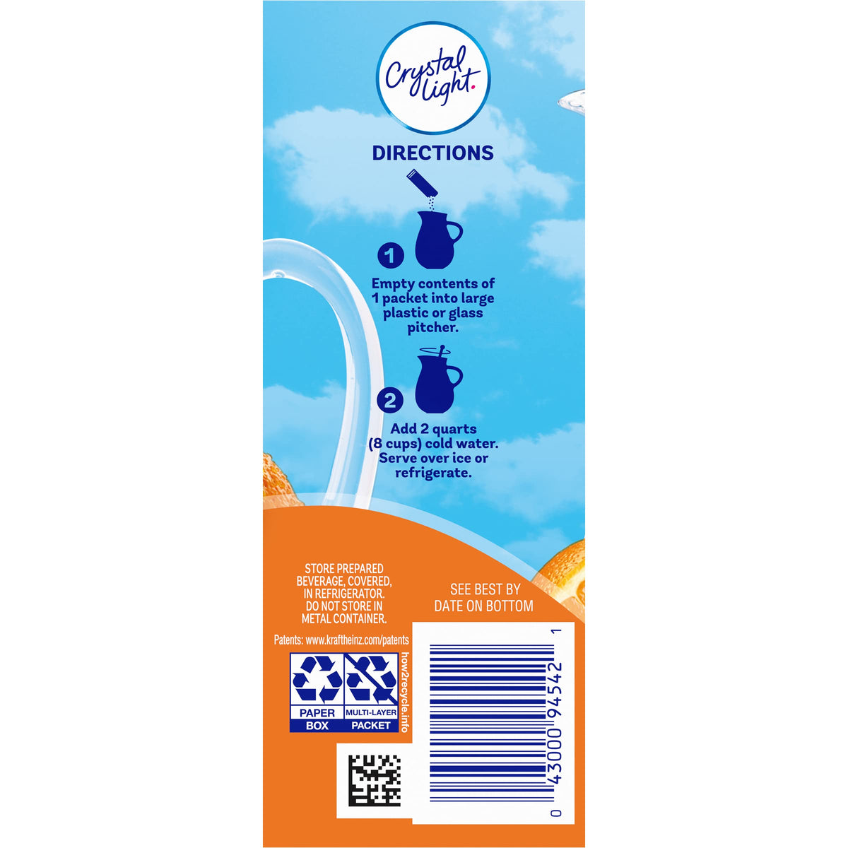 Crystal Light Drink Mix, Sugar Free Powdered Water Enhancer, Low Calorie Beverage Mix, Natural Flavor Drink Mix, Classic Orange, 5 Pitcher Packets