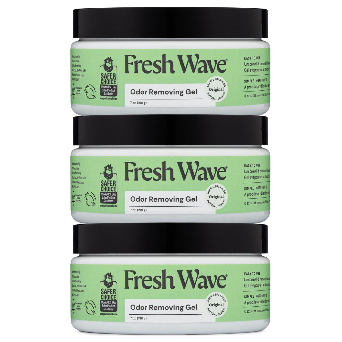 Fresh Wave Odor Removing Gel, 7 oz., Pack of 3 - Odor Absorbers for Home, Safer Odor Relief, Natural Plant-Based Odor Eliminator, Every 7 oz. lasts