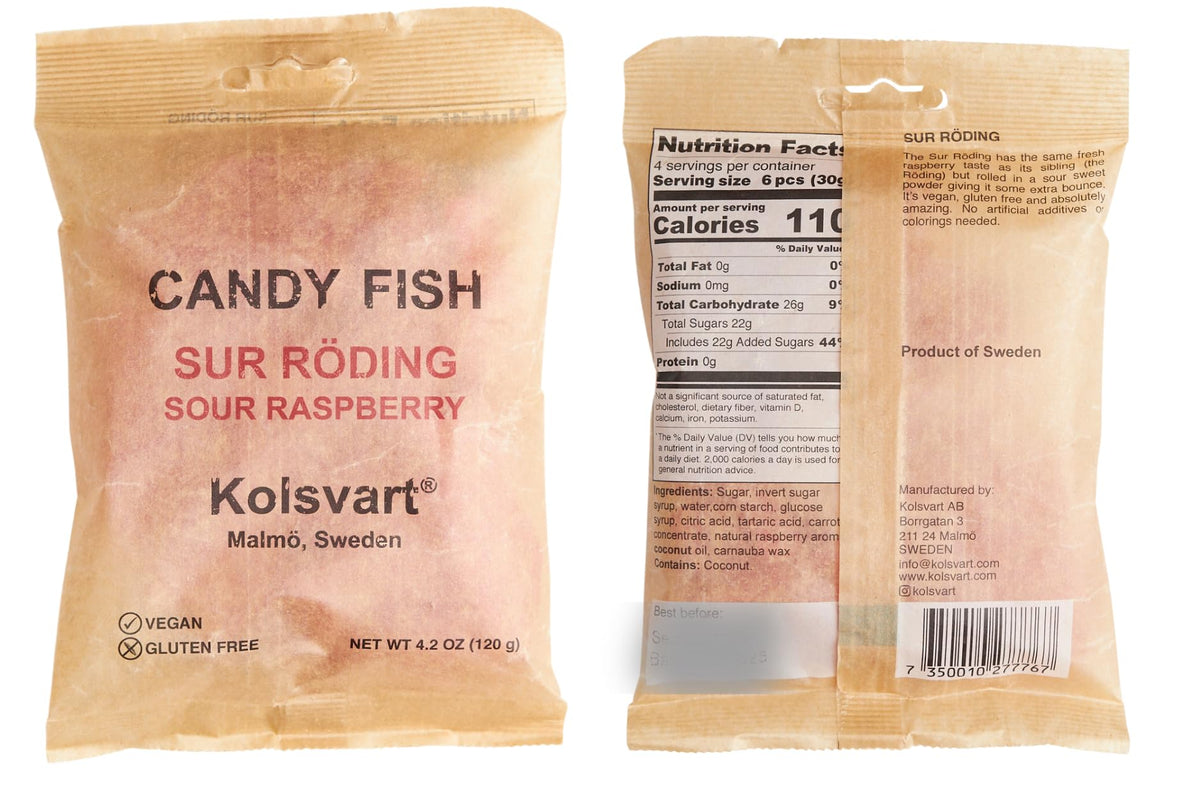 Kolsvart Sour Raspberry Swedish Candy - Vegan & Gluten-Free Gummies with Natural Fruit Flavor - Scandinavian Gummy Candy - 4.2 oz Each (Pack of 5)