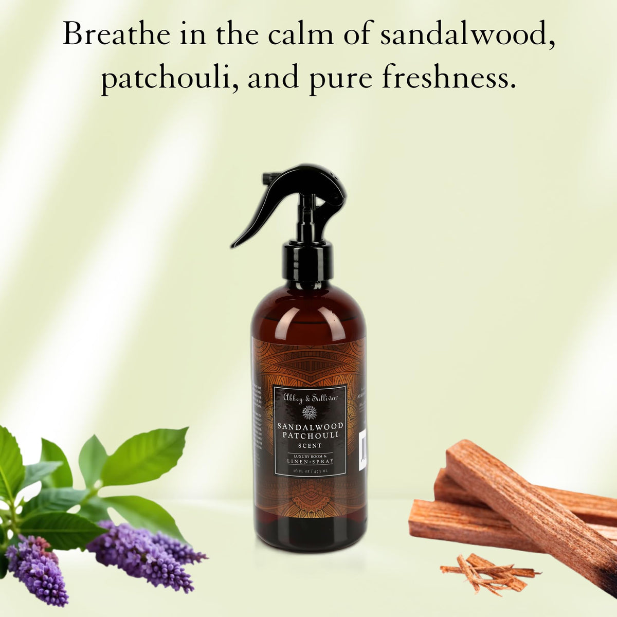 Abbey & Sullivan Linen Spray, Sandalwood & Patchouli, Warm and Earthy Odor Eliminating Scent, Pack of 2, 16 oz