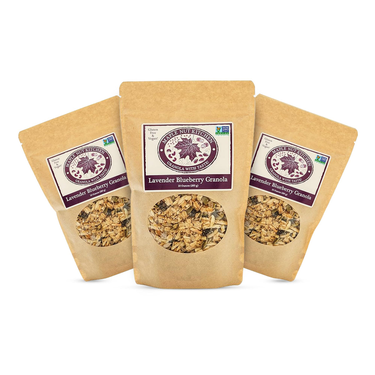Maple Nut Kitchen Lavender Blueberry Granola - 3 Pack | Low Sugar, Gluten-Free Granola with Oats, Almonds & Real Blueberries | Crunchy Clusters