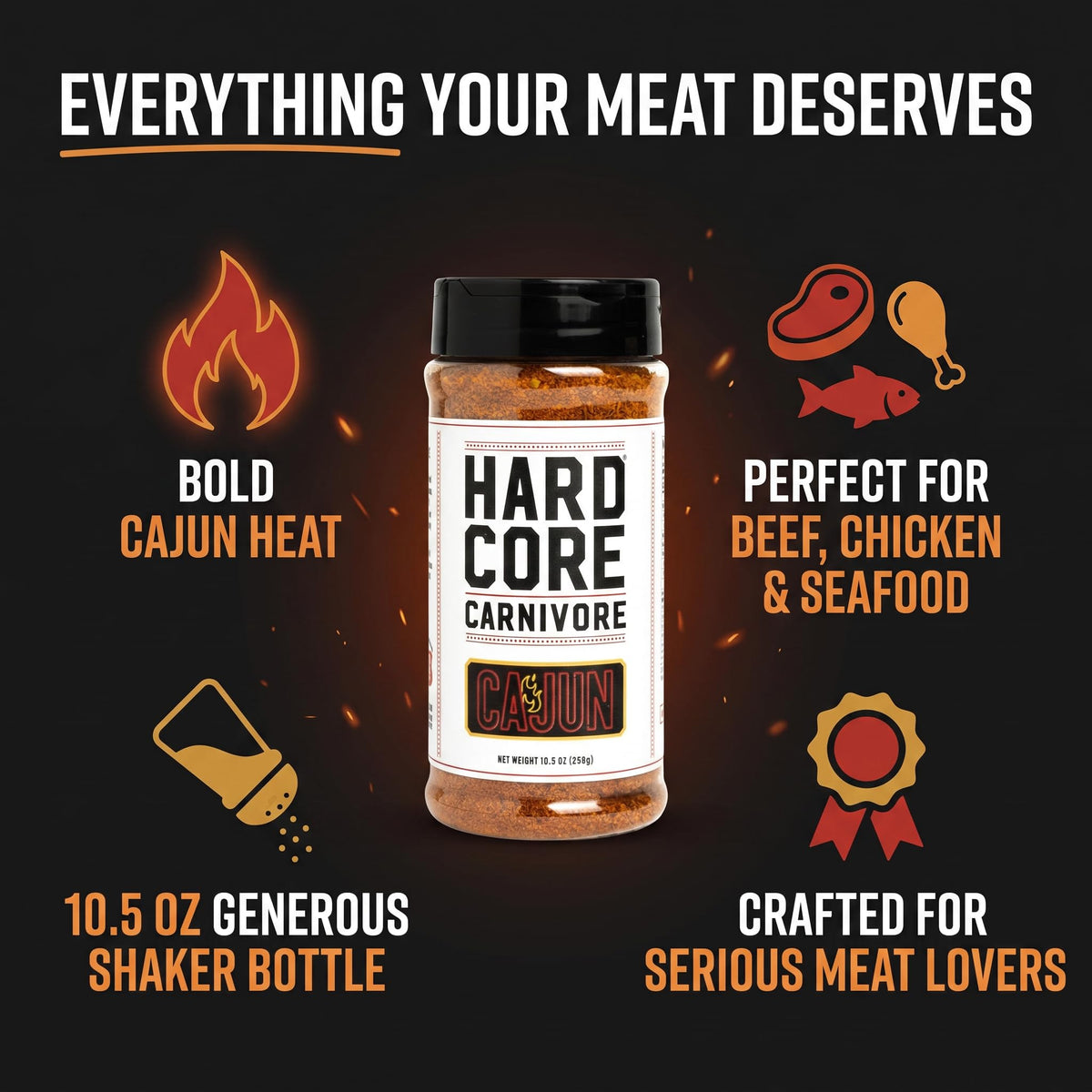 Hardcore Carnivore - Cajun BBQ Rub 10.5 oz - Meat Seasoning 12 Pack with Random Item