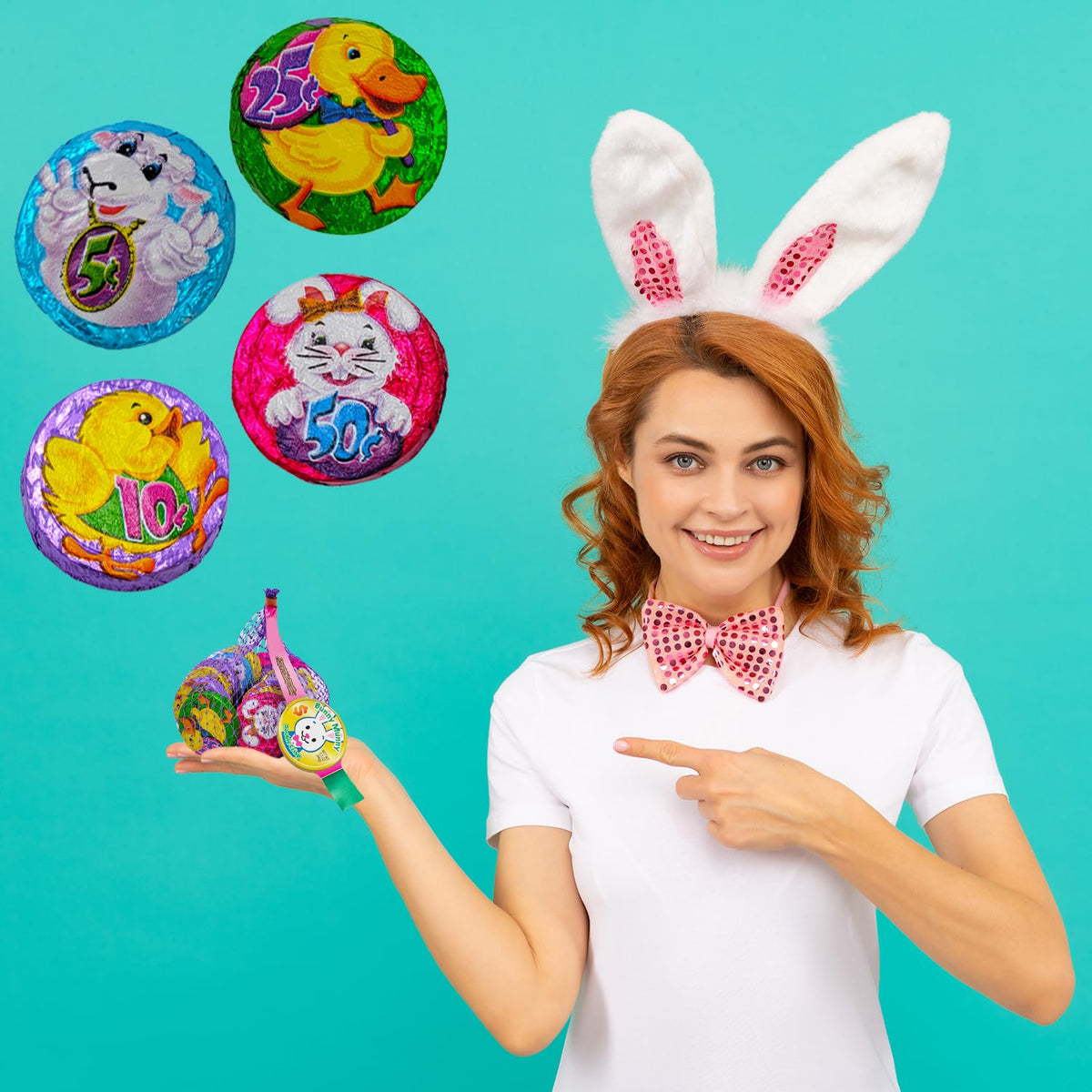 24 Pounds Fruidles Easter Double Crisp Bunny Munny Milk Chocolate, Happy Easter Day Coins, Party Bag Fillers - Individually Wrapped Foils, Kosher