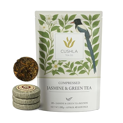 Compressed Jasmine & Green Tea Coins - Premium Jasmine Chinese Tea | Floral, Smooth Flavor | 20 Pressed Mini Tea Cakes