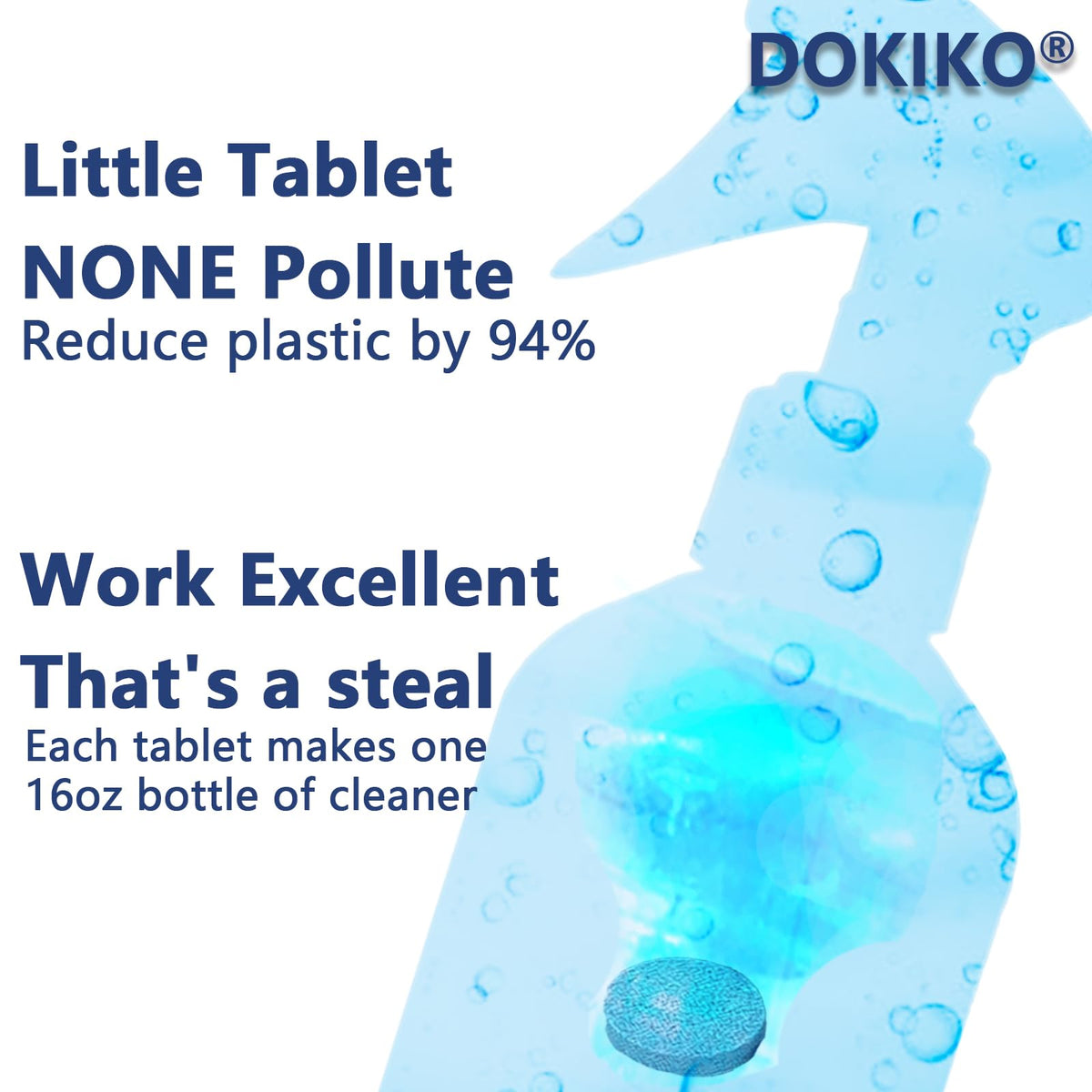 DOKIKO Glass Cleaner Refill Tablets - 50 Concentrated Multi-Surface Cleaning Tablets, 1 Pack Makes 50 * 16 fl oz Spray for Windows, Mirrors