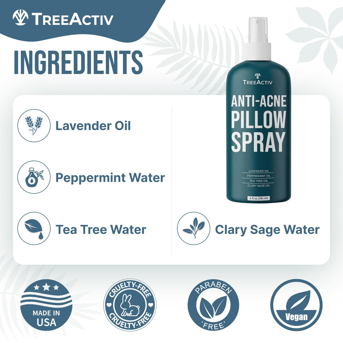 Anti-Acne Pillow Spray, 4 fl oz, Lavender Sleep Spray, Pure Essential Oil Air Freshener, Pillow Linen Spray for Bedding, Aromatherapy Lavender