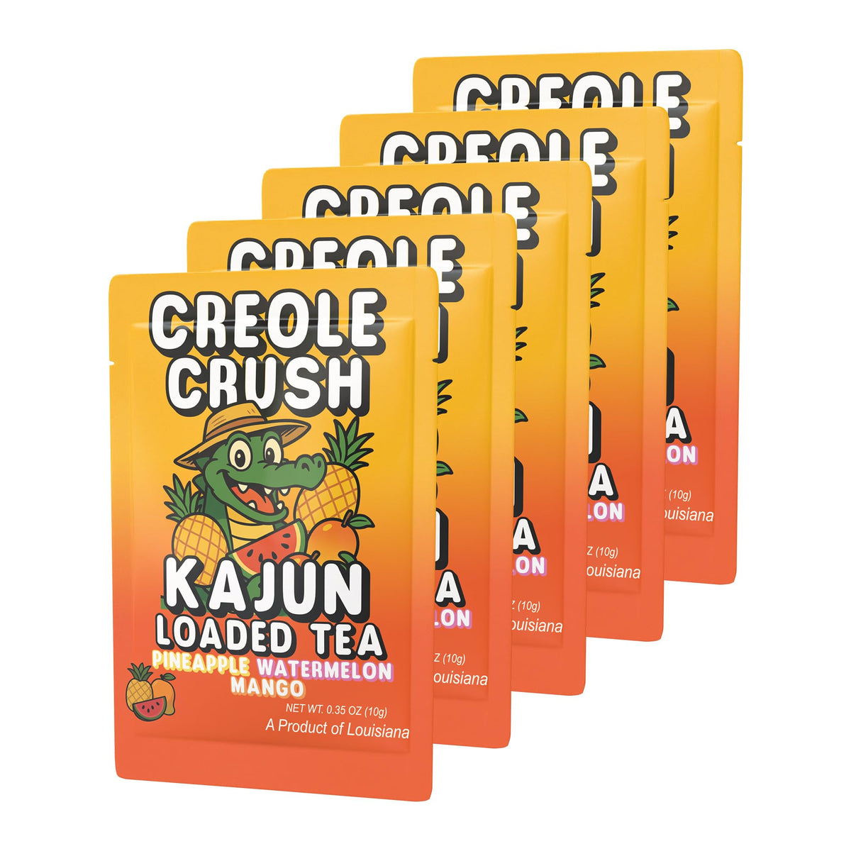 Kajun Loaded Tea Packets - Creole Crush | Pineapple + Watermelon + Mango Flavor | Sugar Free Energy Tea Powder | 250mg Green Tea Caffeine | Zero
