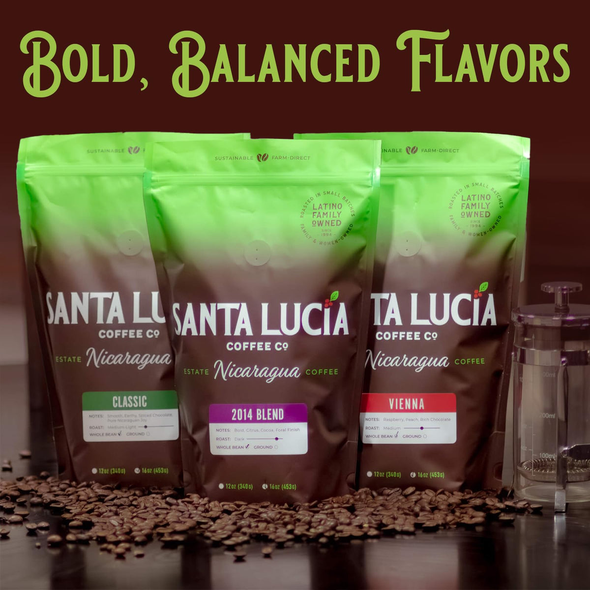 Santa Lucia Coffee - Grand Reserve Classic Medium Roast Nicaraguan Coffee - Medium Roast - 91 Point Specialty Grade - Low Acididity - Bright & Smooth