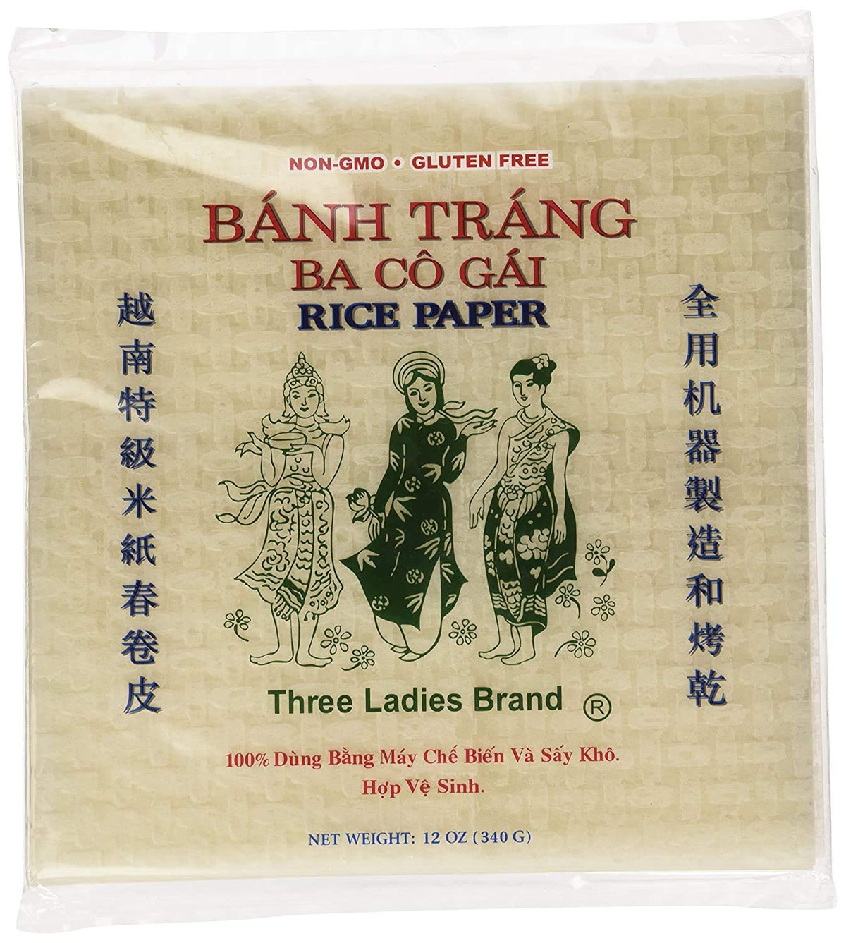 Three Ladies Brand Spring Roll Rice Paper Wrapper (2 Packs) Round, 22cm