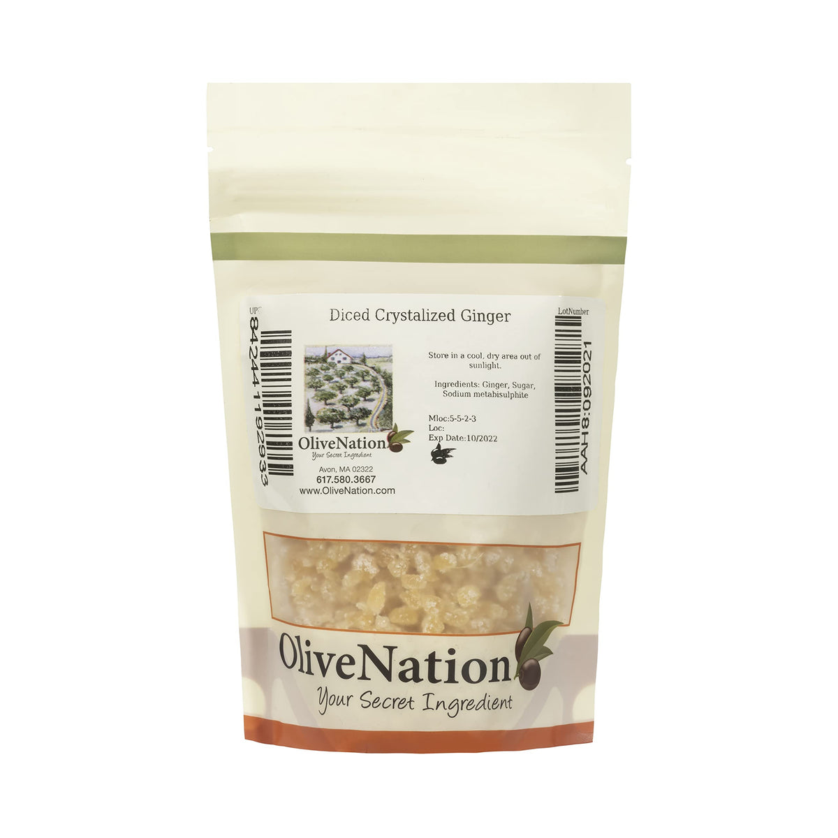 OliveNation Diced Crystalized Ginger, Sweet and Spicy Candied Ginger Bits, Non-GMO, Gluten Free, Vegan - 8 oz