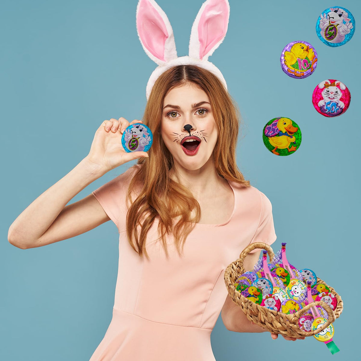 24 Pounds Fruidles Easter Double Crisp Bunny Munny Milk Chocolate, Happy Easter Day Coins, Party Bag Fillers - Individually Wrapped Foils, Kosher